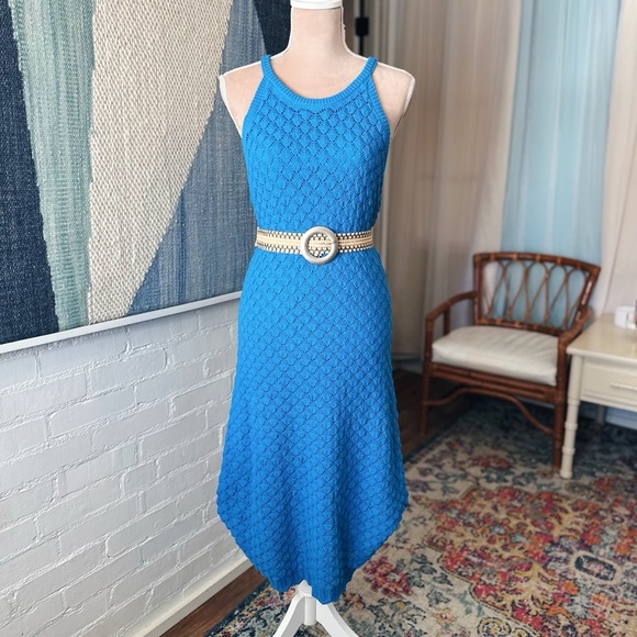 Eliza J Blue Crochet Halter Maxi Dress - Picture 1 of 8